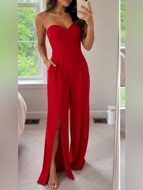 Bebe Red Strapless Jumpsuit Size 6